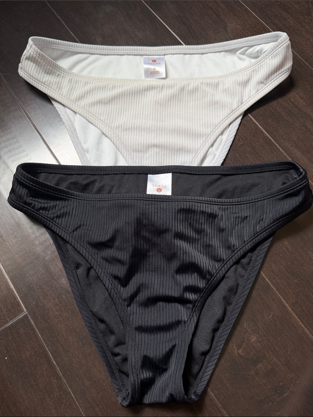 Shade & Shore Ribbed Bikini Bottoms - Black and White Set